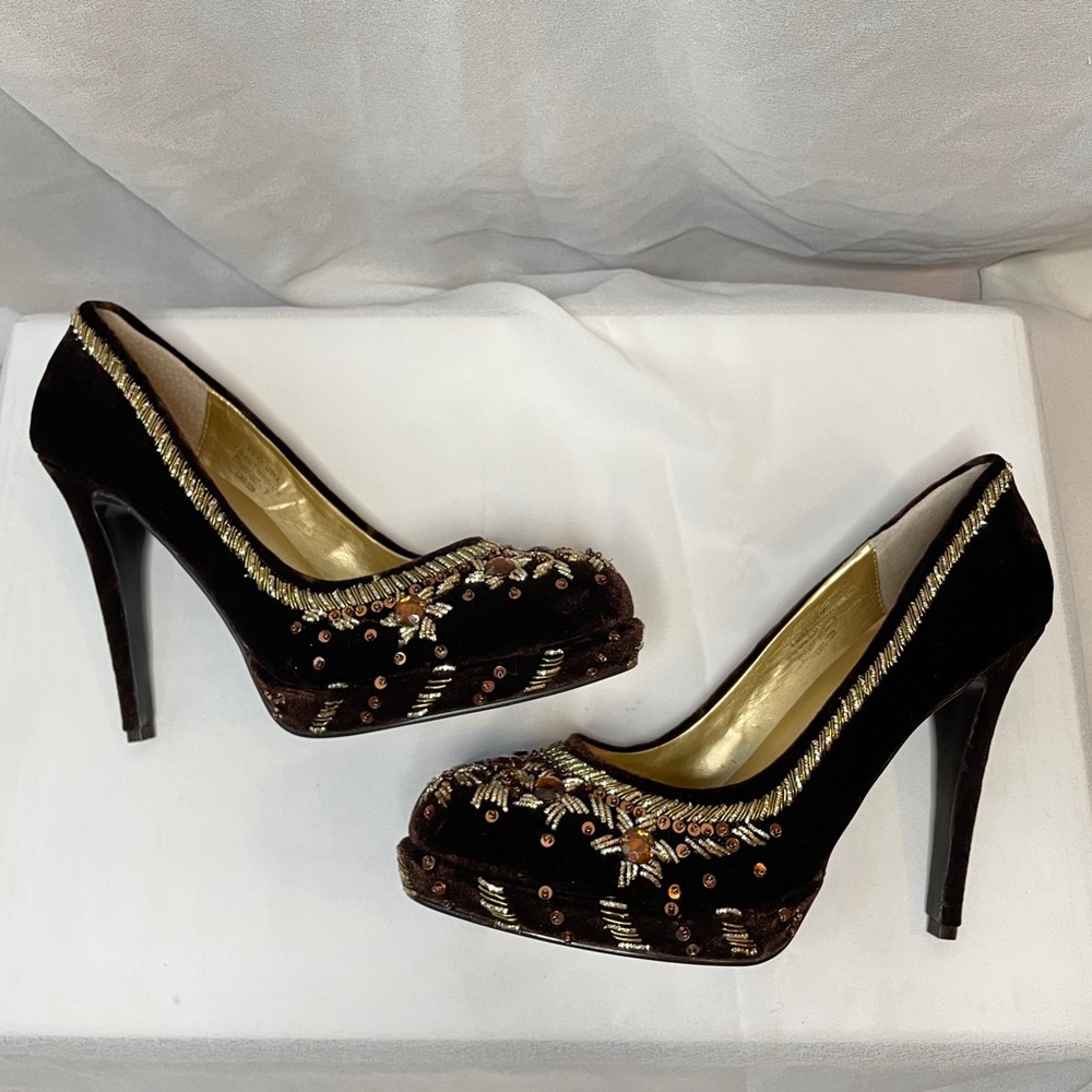 SOLD Colin Stuart Velvet Embellished Beaded Heels